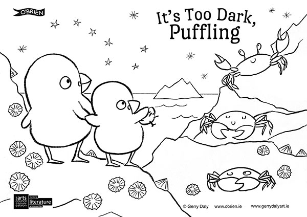 Its Too Dark Puffling let's draw step by step PDF of the Pufflings with crabs