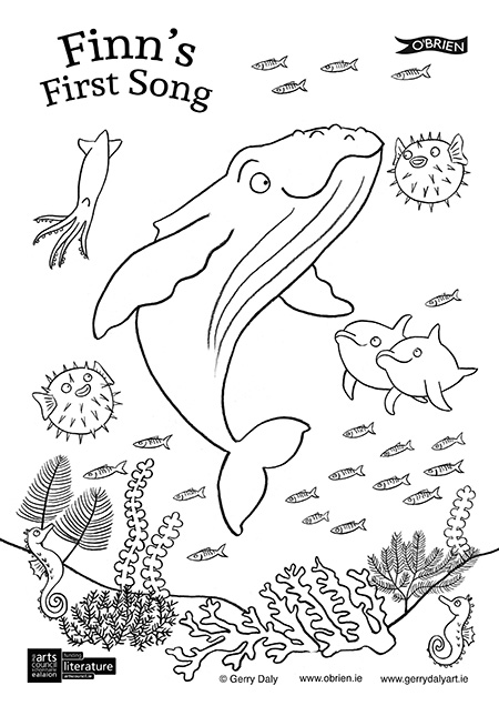 Finn's First Song colouring in PDF of Finn and friends on the cover
