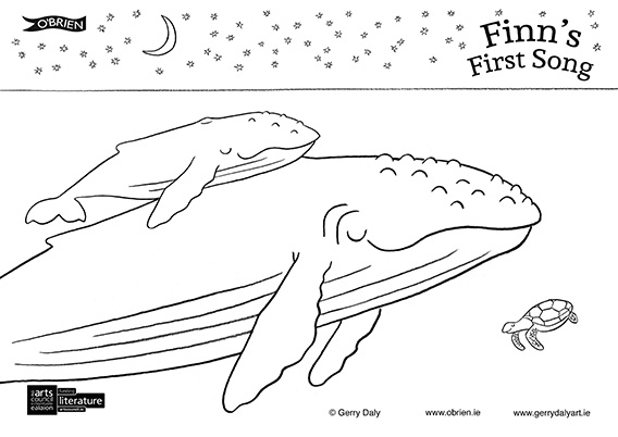 Finn's First Song colouring in PDF of Finn and Mum asleep at night