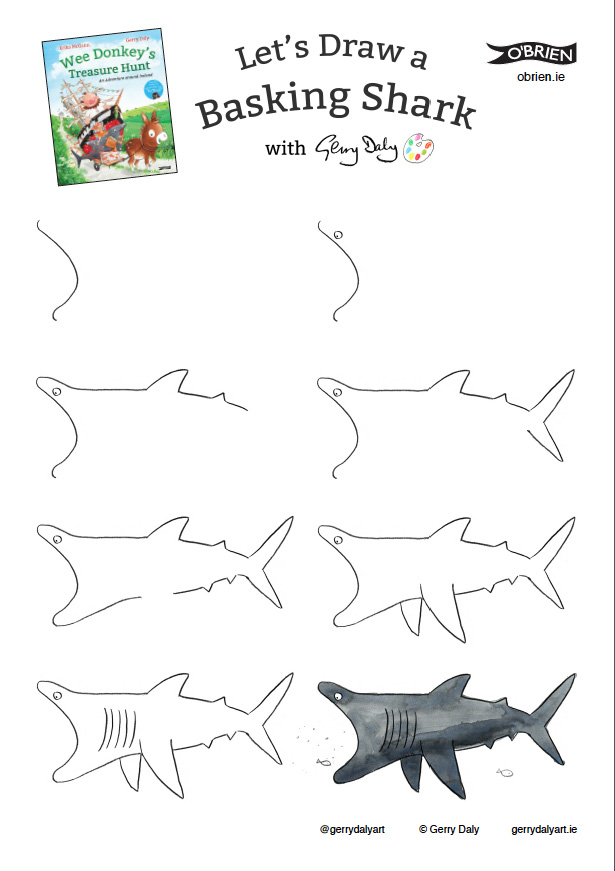 Wee Donkey's Treasure Hunt let's draw step by step PDF of a basking shark