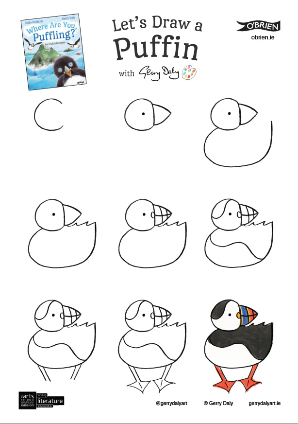 Where Are You Puffling? let's draw step by step PDF of a puffin