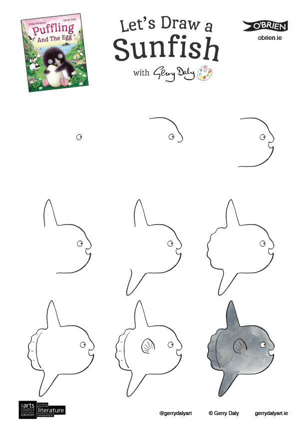 Puffling And The Egg let's draw step by step PDF of a sunfish
