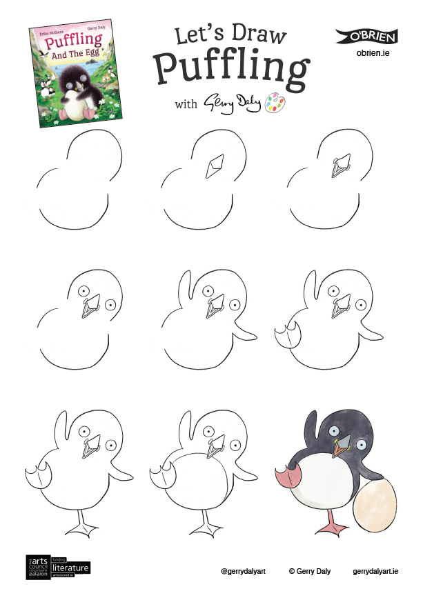 Puffling And The Egg let's draw step by step PDF of Puffling with an egg