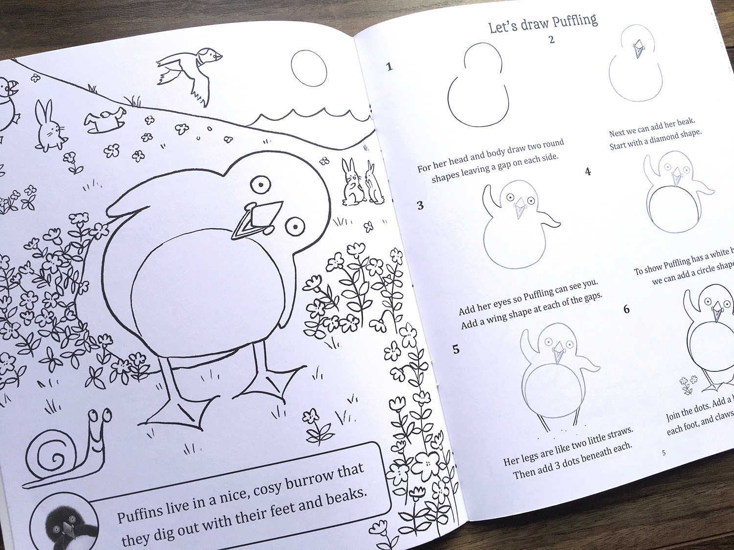 Where Are You Puffling? colour in Puffling and Draw step by step Puffling 