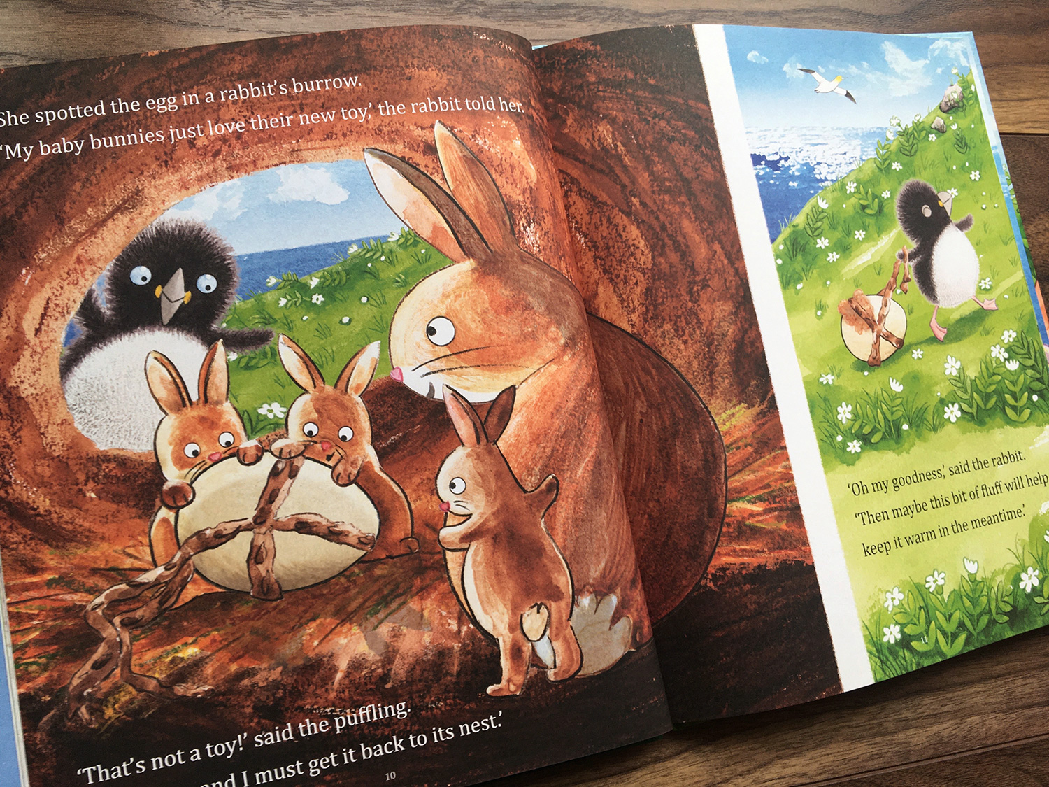 Puffling And The Egg scene where Puffling meets a bunnies in their burrow