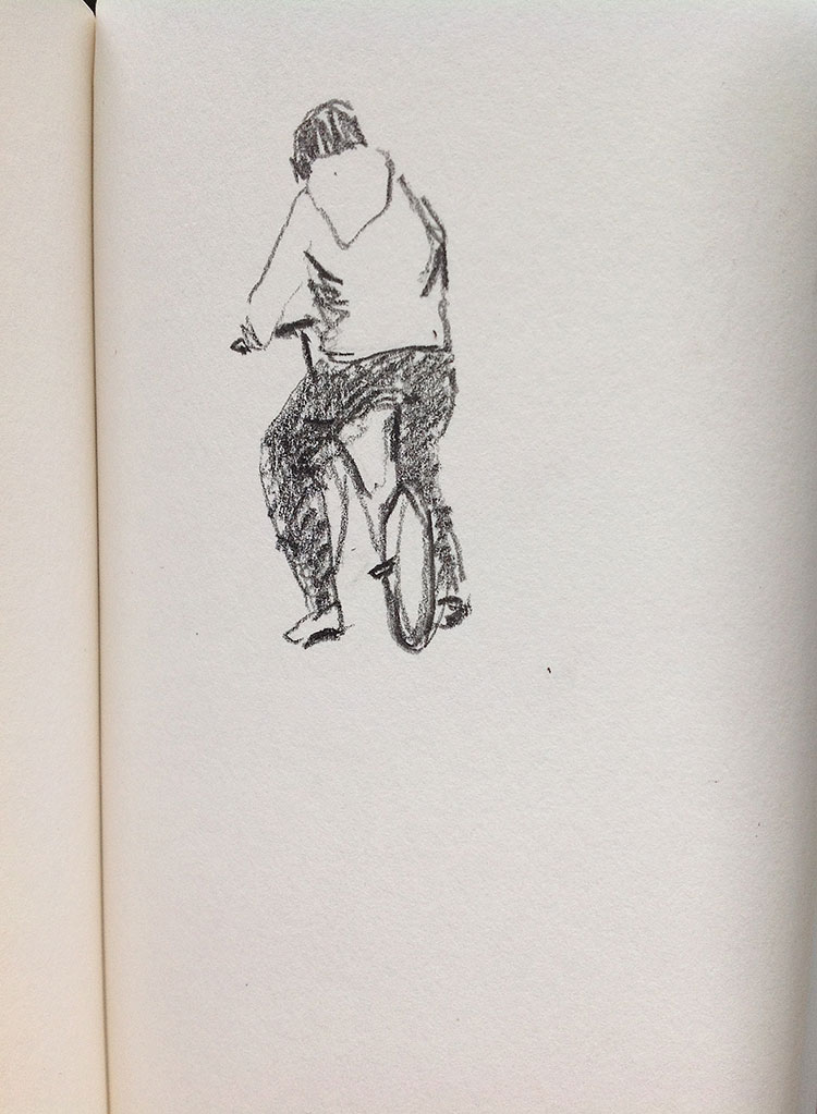 sketch of guy on bike
