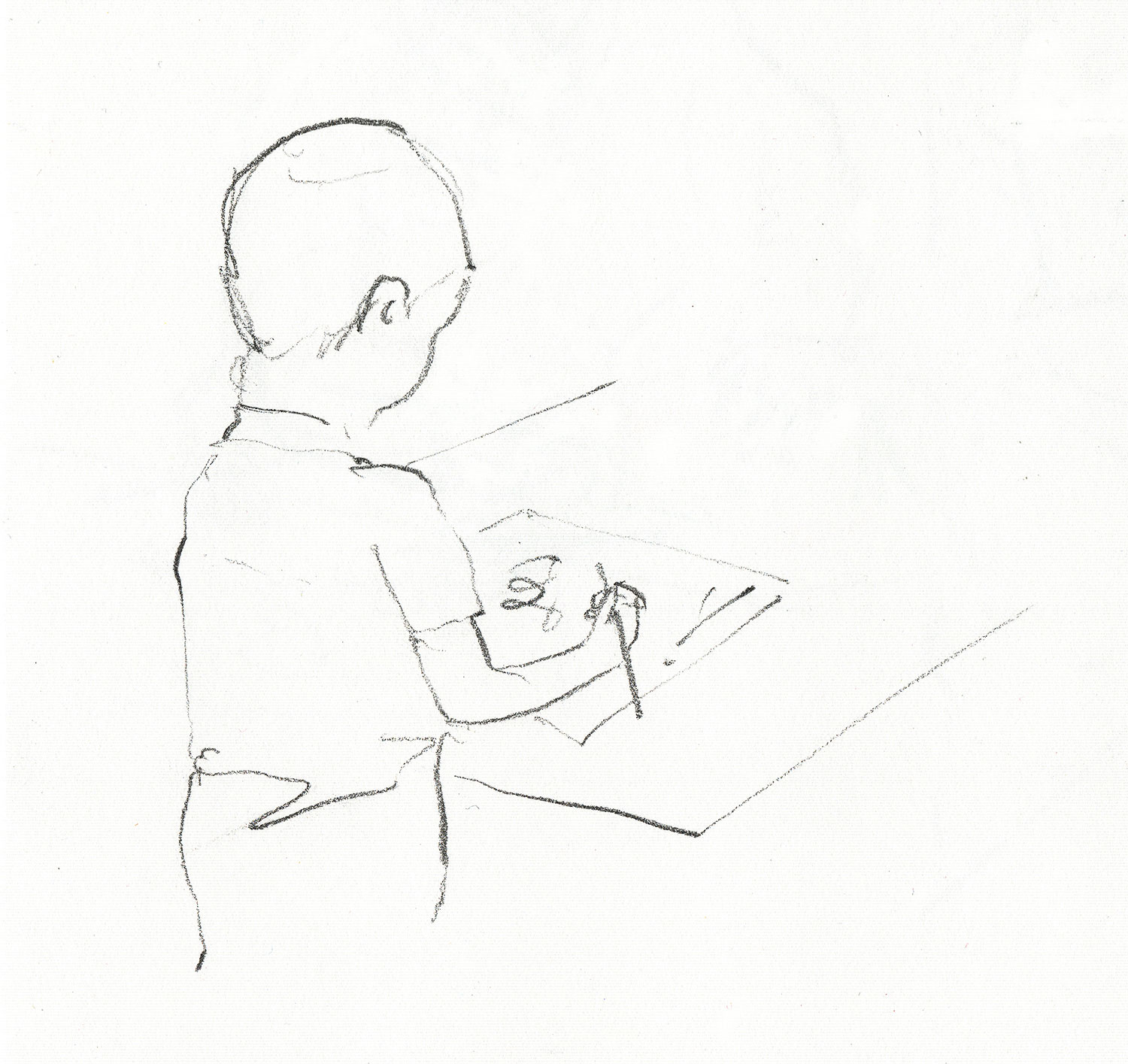 sketch of a boy drawing at a table