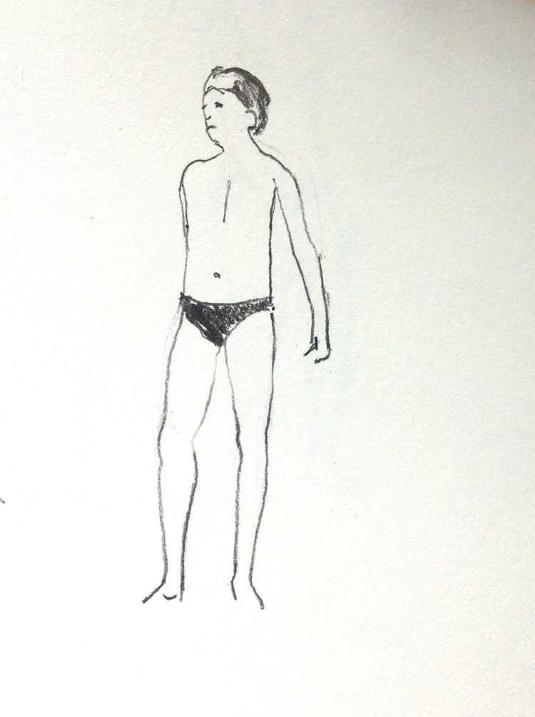 sketch of a boy on the beach