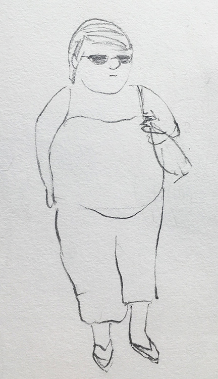 sketch of a fat woman shopping