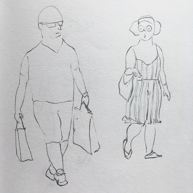 sketch of a couple shopping