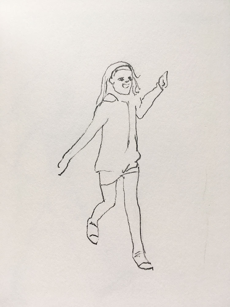 sketch of girl walking