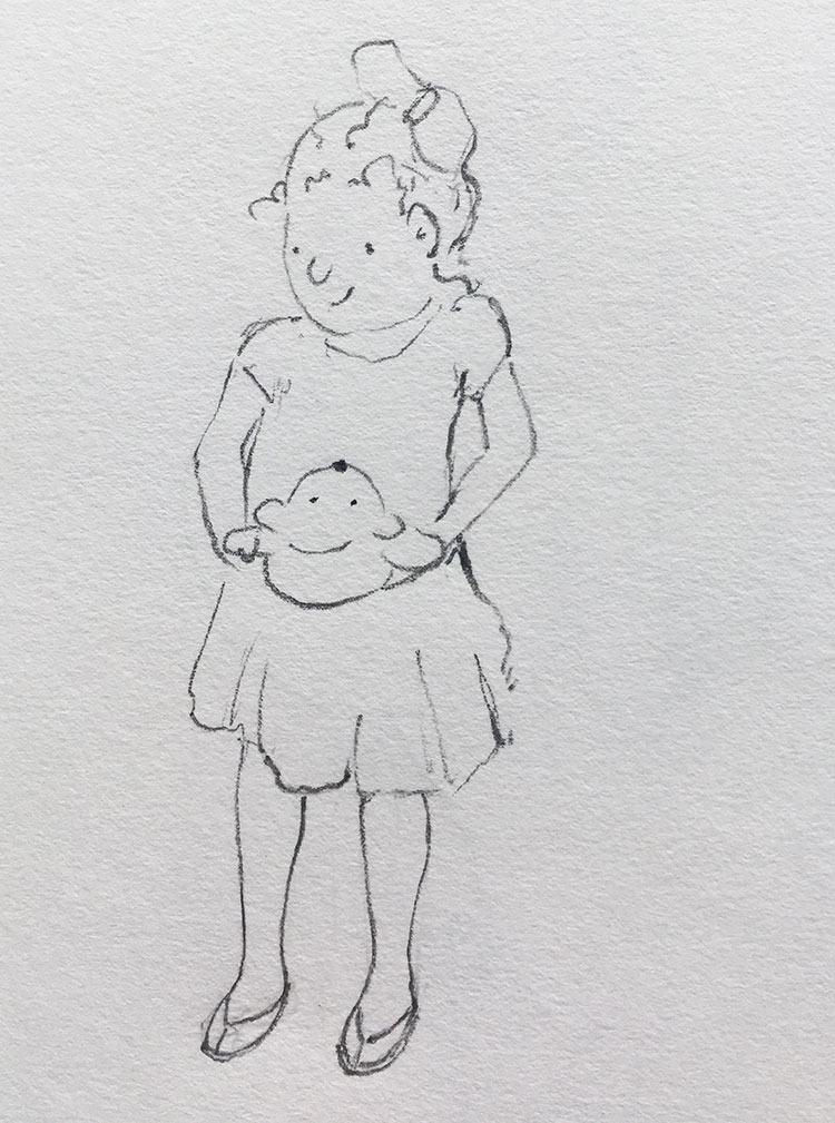 sketch of a girl with a teddy bear