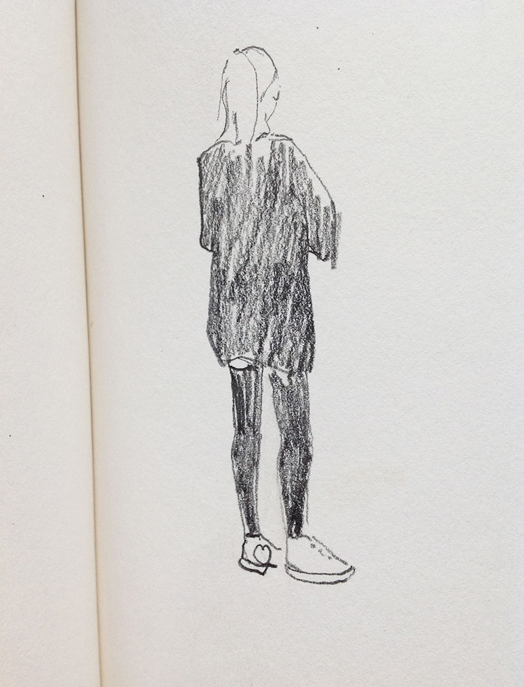 sketch of girl standing facing away