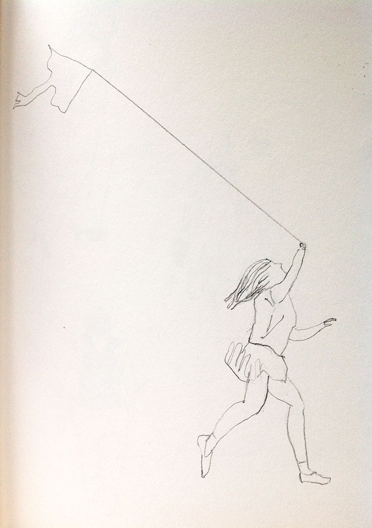 sketch of a girl with a kite