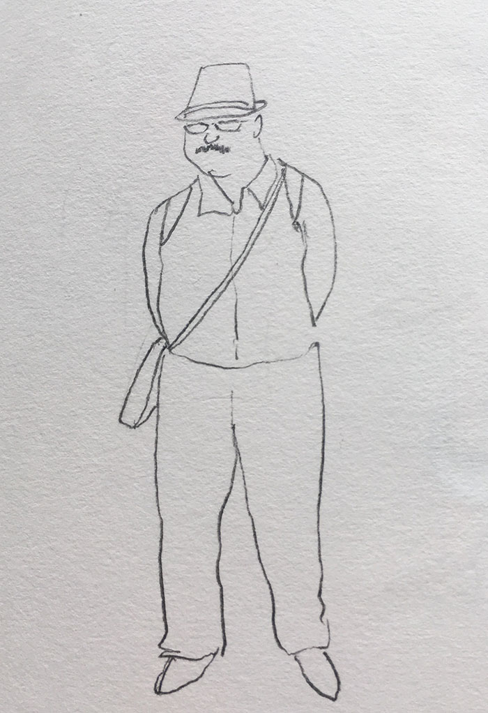 sketch of a man with glasses and moustache