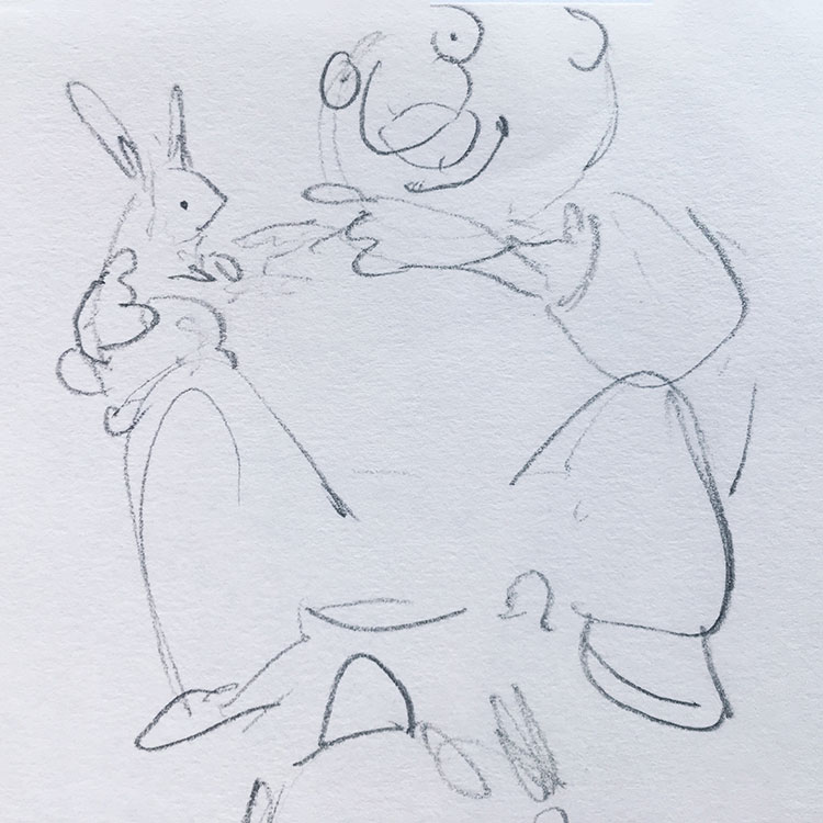 sketch man with rabbits