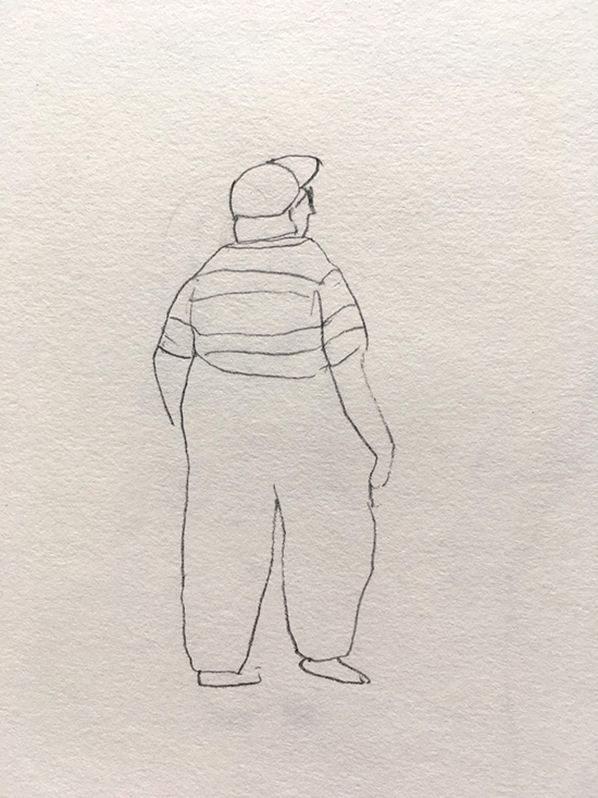 sketch of a man walking away