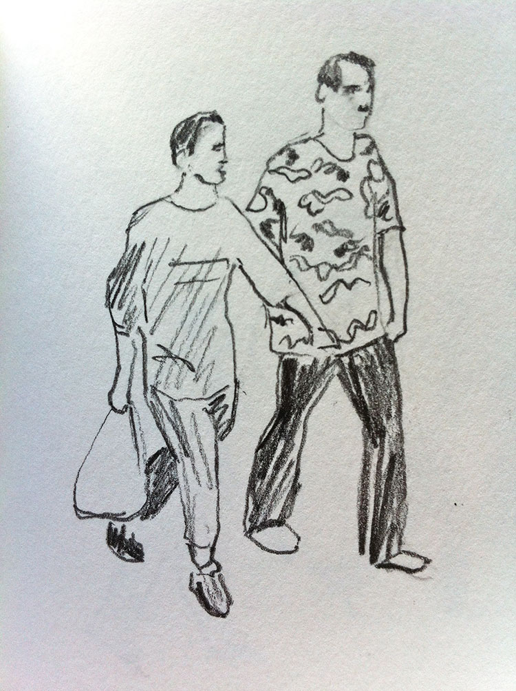 sketch of men walking