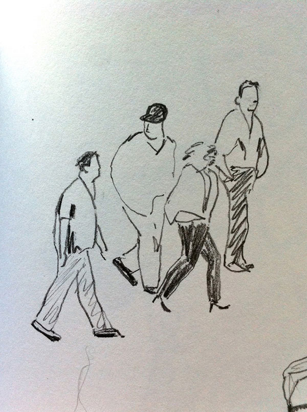 sketch of 4 people walking