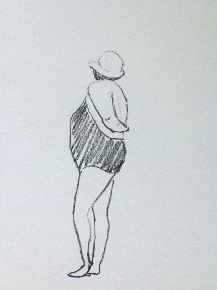 sketch of fat woman on the beach