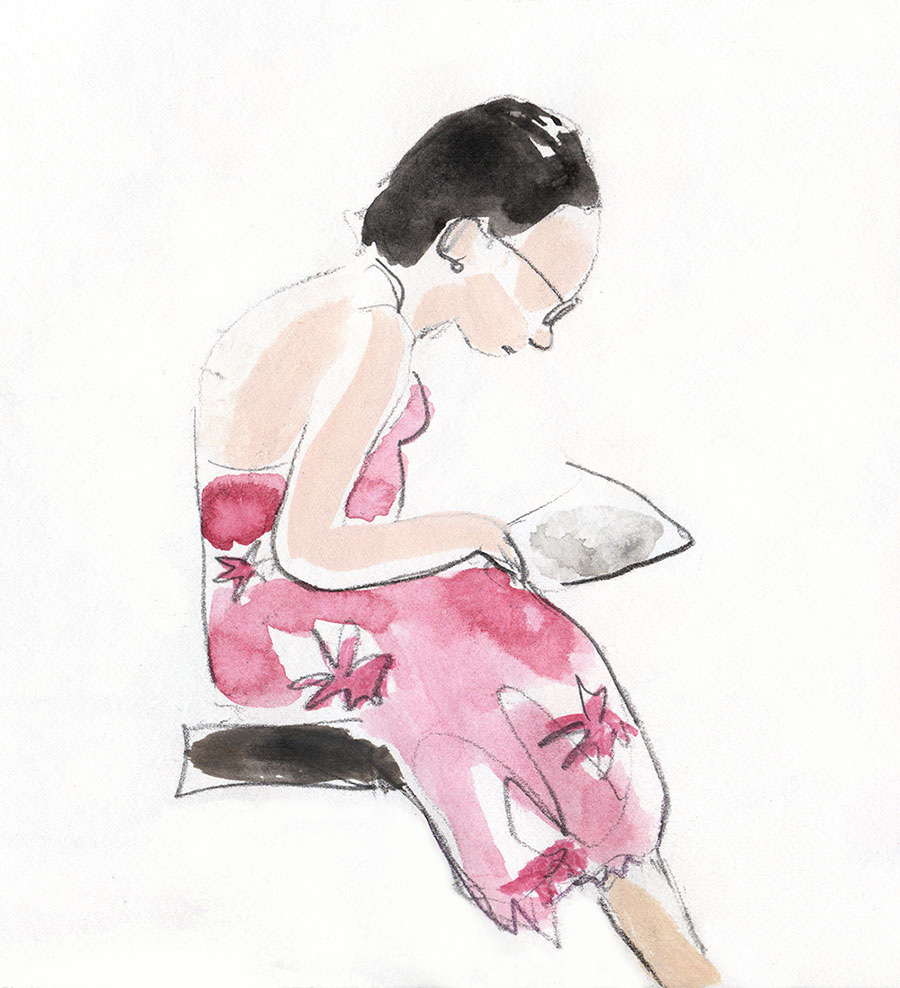 sketch of a woman sitting down and reading